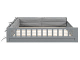 Wood Full Size Upholstered Platform Bed with Guardrail and Pillow, Gray WF323090AAE