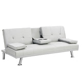 Sofa Bed with Armrest two holders WOOD FRAME, STAINLESS LEG, FUTON WHITE PVC W2297P164962