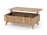 Walnut Lift Top Coffee Table with Fluted Design, 90.1750.8041.91cm Rubber Wood Legs Table with 2 06205600