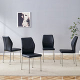 4-piece set of black silver light luxury PU dining chairs ergonomic backrest, 36.7 inches high, W1151P282690