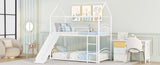 Twin Over Twin Metal Bunk Bed With Slide,Kids House Bed White MF313919AAK