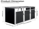 Garbage Bin Shed Stores 3 Trash Cans Metal Outdoor Bin Shed for Garbage Storage,Grey W1350P230164