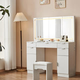 ZNTS Dressing table set with LED mirror and 3 lighting modes, dressing table with 5 drawers and 2 96670198