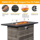 ZNTS 43-Inch Fire Table,50000 BTU Gas Firepit with Volcanic Stone Black 42383466