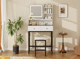 Makeup Vanity with LED Lighted Mirror, 360&deg Rotatable Mirror, Vanity Desk with 2 Drawers,Power N704P385441K
