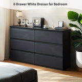 6 Drawer Black Dresser, Modern Bedroom Dresser with Spacious Countertop, Wood Storage Cabinet with W3204P318439