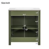 30'' Farmhouse Bathroom Vanity with Ceramic Sink, Soft-Close Door, Adjustable Shelf, Olive Green N729P290712F