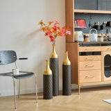 Black and Gold Metal Vase Set of 3 Floor Vases Ideal for Mother's Day Gift Wedding Decoration W2796P278078
