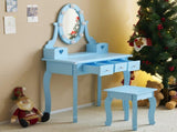 Kids Vanity Set with Mirror and Lights and Stool, 5 Storage Drawers, Pretend Play Princess Makeup 36837237