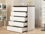 5 Drawer for Bedroom, Modern Closets Chest of Drawers, White & Walnut color Storage W409134195