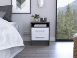 ZNTS Smokey Oak and White 2-Drawer 1-Shelf Rectangle Nightstand B06280355