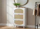 Rattan-fronted 3-tier shoe cabinet, particleboard, 54*24*135 cm, white 44658599