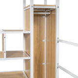 Twin Size Metal Loft Bed with Built-in Work Station, Wardrobe, Storage Staircase and LED, White 60991142