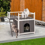 ZNTS 2-Story Wooden Feral Cat House Dog House for Outdoor and Indoor, Pet House with Stairs, Grey & White 10767951