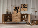 59.44" Light Wood Sideboard Buffet - 3-Drawer 2-Door Storage Cabinet with Geometric Relief Fronts, W3158P307446