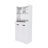 White Buffet Cabinet with Hutch - Modern Farmhouse Kitchen Storage Sideboard with 2 Drawers & Barn W2700P300564