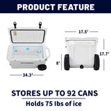 75Qt New White Insulated Box With Wheels T2602P171130
