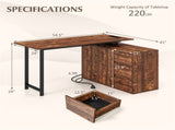Reversible L-Shaped Desk with Built-in Charging Station, Home Office Desk with Drawers & File 04161384