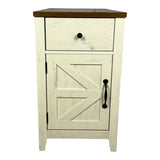 Farmhouse End Table with Charging Station,Night Stand with Barn Door and Drawer, Storage for Bedroom W1412P230407