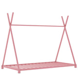 ZNTS Metal Twin Size House Platform Bed with Triangle Structure, Pink WF307193AAH