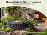 18" Round Sphere Water Fountain with 6 LED Lights Gray Resin Indoor Outdoor Water Feature 48264842
