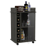 Vegas Bar Cart, Two Tier Cabinet With Glass Door, Six Cubbies For Liquor B128P176150