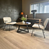 Round Coffee Table Wood Grain and Black Metal W2221P190871