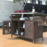 ZNTS Outdoor Kitchen Island, Rolling Bar Cart & Storage Cabinet, Farmhouse Solid Wood Outdoor Grill Table 77847849