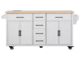 56.5'' Kitchen Island with Drop Leaf, Power Outlet, Embossed Vertical Stripe Rolling Kitchen Cart on 97642031