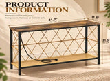 41.7" Console Table with Power Outlet, 2-Tier Hand Woven Paper Rope Shelf, Industrial Entryway Sofa 89743176