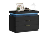 Nightstand with Charging Station and LED Lights,Night Stand with Sliding Top for Bedroom,Bedside W1162P320229