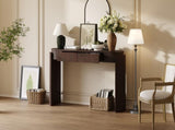 TREXM Entryway Table with Natural Wood Grain Finish, Console Table with Fluted Design, Oval Top and N715P288632P