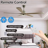 60" Modern Wood Fan with Light and Remote Control,6-Speed Noiseless Reversible DC Motor, W1340P184910
