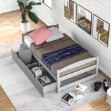 ZNTS Twin size platform bed, with two drawers, gray 72680589