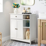 Double-Door Bathroom Cabinet with 2, Adjustable Panels, 1 Drawer and 3 Side Shelves, White 21280126