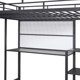 ZNTS Full Size Loft Bed with Desk and Whiteboard, Metal Loft Bed with 3 Shelves and Ladder, Black 36540591