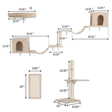 ZNTS Wall-mounted Cat Tree, Cat Furniture with 2 Cat Condos House, 3 Cat Wall Shelves, 2 Ladder, 1 Cat W2181P153126