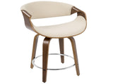 Curvini Mid-Century Modern Counter Stool in Walnut Wood and Cream Fabric by LumiSource - Set of 2 B202P221708
