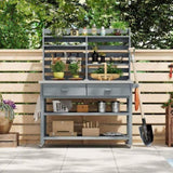 K&K 64.9"H Outdoor Potting Bench Table with Lockable Wheels, Solid Wood Outdoor Kitchen Island with N707P228274G