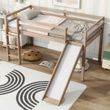 Twin Low Loft Bed with Slide, Ladder, Safety Guardrails, Rubber Wood Twin Loft Bed,White Oak W504P218527