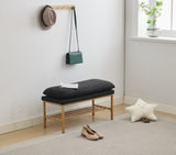 End of Bed Bench with Shelf, Linen Upholstered Storage Shoe Bench, Modern Bedroom Bench with Metal W2725P207319