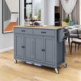 Kitchen Island Cart with Solid Wood Top and Locking Wheels,54.3 Inch Width,4 Door Cabinet and Two WF286911AAG