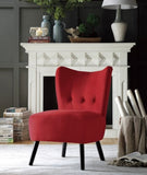 ZNTS Unique Style Red Velvet Covering Accent Chair Button-Tufted Back Brown Finish Wood Legs Modern Home B01143826