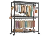 45 Inch Rolling Clothes Rack, Adjustable Metal Shelves, Heavy Duty Clothes Rack with Side Hooks for 27116076