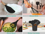 11Pcs Silicone Cooking Utensil Set Heat Resist Wooden Handle Silicone Spatula Ladle Spaghetti Server 04943174
