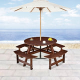 8-Person Outdoor Round Picnic Table Set with 4 Built-in Benches & Umbrella Hole - Perfect for W1758P292489