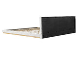 Solid Rubber Wood Platform Bed with Upholstered Headboard, Modern Tufted Design, Sturdy Slat N769P387939W