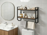 2-Tier Wall Mounted Bathroom Shelf with 22" Towel Bar, Industrial Storage Rack Engineered Wood & 09132622