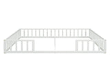 Double Twin Floor Bed with Fence, Guardrails, without door, White 37744042