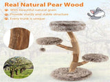 4-Level Natural Pear Wood Cat Tree - 19.5"x35.5", Jute Scratch Posts Plush Ball, Long Plush 98702501